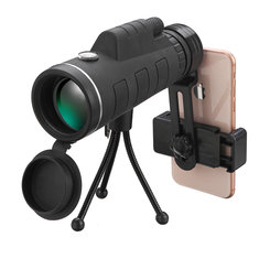 40x60 Monocular HD Optic BAK4 Night Light Night Vision Telescope With Phone Holder Clip Tripod Outdoor Camping