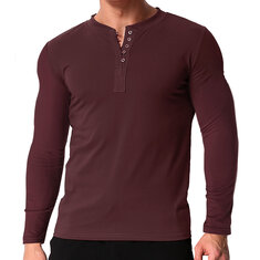 T-shirt da uomo a manica lunga con bottoni V Collo Casual Sottile Vestibilità comoda Camicia campeggio Escursionismo Viaggi