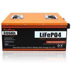[US Direct] Cloudenergie LiFePO4 Batterij 12V 300Ah 3.84kWh 2560W Diepgaande cyclus met langere looptijd Ingebouwde 100A BMS 6000+ cycli & levensduur van 10 jaar Perfect voor Solar/Energieopslagsysteem RV, Marine, Noodstroom