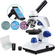 [EU Direct] Erreur de traduction ES1045 Microscope 1000X Microscope pour étudiants pour enfants Microscope biologique à LED avec lames et adaptateur téléphonique Lentilles en verre optique tout en métal.
