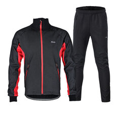 ARSUXEO Winter Triple Composite Fleece Cycling Jersey Suit Set Waterproof Windbreaker Coat+Trousers Biking Supply