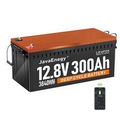 [US Direct] JavaEnegy 12V 300Ah 3840Wh Batterie LiFePO4 avec Bluetooth & App Monitor avec fonction de chauffage intégré BMS 200A, plus de 4000 cycles profonds, remplacement parfait pour les batteries lithium pour le stockage solaire et éolien, pour les systèmes de stockage d'énergie, les caravanes, les systèmes marins hors réseau