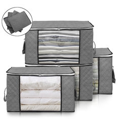 4 Pcs Large Capacity Bedding Foldable Clothes Storage Bag Organizer Reinforced Handle Fabric Strong Zipper Space Saver Blanket Quilt Closet Organizer Holder