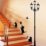 23x40CM Autocollants muraux de lampes de chat décoration d'escaliers à la maison Décoratif Amovible