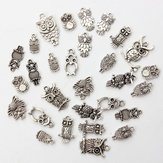 30pcs Mixed Vintage Tibetan Silver Owl Necklace Pingente Encanto DIY