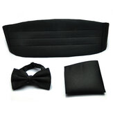 PenSee Mens Neckties Formal Solid Pre-tied Bow Tie & Pocket Square & Cummerbund Set