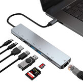 Estação de ancoragem USB-C Bakeey PB-C7366 8 em 1 com display HD 4K HDMI / Alimentação USB-C PD3.0 de 87W / Transmissão de dados USB-C / 2 * USB 3.0 / RJ45 Ethernet / Leitores de cartão de memória