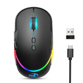 HXSJ T200 Mouse 2.4 جيجا هرتز لاسلكي قابل للتعديل 1200-3200 ديسيبل متوحد الخواص Colorful فأرة ألعاب قابلة لإعادة الشحن بإضاءة خلفية RGB لأجهزة الكمبيوتر المح