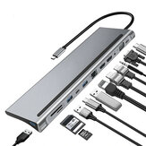 Bakeey 12 az 1-ben C típus Dokkoló USB-C Hub Splitter Adapter kétszeres 4K HDMI Kijelzővel,1080P VGA kimenettel,87W USB-C PD3.0 Tápellátással,USB-C Adatátviteli csatlakozóval,RJ45 Hálózati csatlakozóval,3,5 mm-es Audio Jackgel,3*USB3.0 Memóriakártya-olvasóval,Multiport Hub PC Laptophoz
