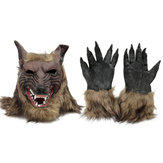 1/2PC Latex Rubber Wolf Head Hair Mask Werewolf Gloves Party Scary Halloween Cosplay