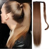 Extensões de cabelo sintético de cauda de cavalo longa e reta para mulheres em 6 cores com fita mágica e clipe em cabelo castanho chocolate