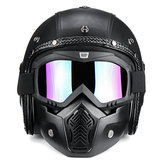 3/4 Open Chopper Motorcycle PU Leather Helmet+Face Mask with Glasses For Harley