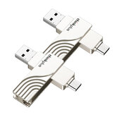 2 Pçs Lenovo ThinkPlus TPCU301 2 em 1 Type-C USB3.0 Flash Drive 128G 360° Rotação Liga de Zinco USB Disco USB Portátil Thumb Drive para Computador Telefone