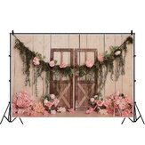 Fotohintergrund aus Holztür mit Blumen in den Größen 1,5x0,9m, 2,1x1,5m und 2,7x1,8m für Neugeborenen-Party.