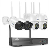 Kit de sistema de segurança de câmera sem fio Hiseeu 8WK-4HBC25 com conjunto de câmeras CCTV para externos PTZ digital 5X 5MP 4CH, áudio bidirecional, vigilância de vídeo IP66 para segurança residencial (plugue EU)