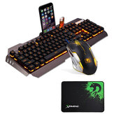 لوحة مفاتيح وفأرة الألعاب الميكانيكية بإضاءة LED صفراء مع سلك USB متصلة