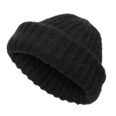 Men Womens Black Knitting Hats Plain Earmuffs Skull Beanie Cuff Toboggan Knit Cap 7 Colors 