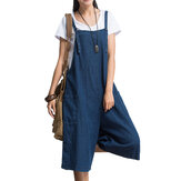 S-5XL Plus Maat Vrouwen Loose Denim Blue Strap Pocket Jumpsuit Broeken