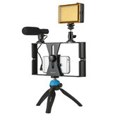 PULUZ PKT3023 Smartphone Video Rig LED Studio Light Video Shotgun Mikrofon Mini-Stativ Montagekits