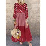 Women Stitching Design Polka Dot Side Pockets Maxi Dress