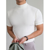 Camiseta casual masculina de gola alta e corte ajustado para treino muscular de verão