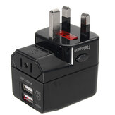 Adaptador de viaje universal de 250V 6A con doble enchufe USB Cargador Adaptador de corriente EU/UK/US/AU