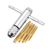 Drillpro T Handle Ratchet Tap Wrench with 5pcs Titanium Coated م 3-M8 أفسد Tap Thread Plug Tap