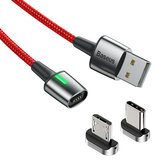 Baseus Zinc أشابة مضفر مغناطيسي مايكرو Type-C USB 3A 2.4A سريع شحن كابل بيانات لـ Samsung Huawei