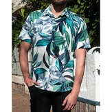 Мужские гавайские набивные с коротким рукавом летние повседневные свободные рубашки