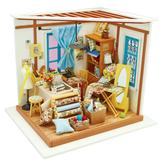 Robotime Schneiderei DG101 DIY Dollhouse Satz Geschenk mit Möbeln Miniatur Puppenhaus Set