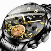FNGEEN 4001 Luminosa para negócios da moda com data do calendário em aço / pulseira de couro PU masculino relógio de quartzo à prova d'água
