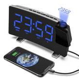 AGSIVO ساعة منبه بإسقاط 8 بوصات مع جهاز عرض قابل للدوران 180 درجة / راديو FM / الغفوة / معايرة سطوع بثلاث مستويات / شاشة LED واضحة منحنية / مُشغِّل USB لغرفة النوم غرفة المعيشة