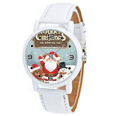 Reloj de cuarzo de moda para niños con patrón de Papá Noel dibujos animados con osito de peluche y hombres de nieve