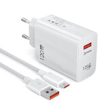 [GaN Tech] 120W 1ポートUSBチャージャー USB-A QC5.0高速充電ウォールチャージャーアダプター EUプラグ USプラグ UKプラグ付き 6A USB-A to タイプ-C 1Mケーブル