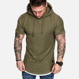 Men Solid Color Short Sleeve Relaxed Hooded T-Shirts
