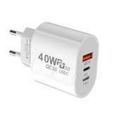 Olaf 40W 3-Port USB PD Charger Dual USB-C+USB-A PD QC3.0 Fast Charging Wall Charger Adapter EU Plug US Plug for iPhone 13 14 14Pro 14 Pro Max for Huawei Mate50 for Samsung Galaxy S23 for Oppo Reno9