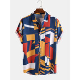 Mode masculine Colorful Impression couleur contrastée Chemises décontractées en vrac