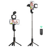 BlitzWolf® BW-BS15 Bluetooth Statyw Selfie z Wypełnieniem Światła i Mikrofonem Kondensatorowym Bezprzewodowy Selfie Stick Światła do Nagrywania Live Vlog Video