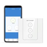 BlitzWolf® BW-SS8 Tuya 800W RF Wi-Fi Dual Mode Smart Light Touch Wall Switch 3 Way APP Remote Control Voice Control Timing Schedule Glass Touch Panel Work with Amazon Alexa and Google Assistant