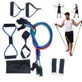 Conjunto de 11 faixas de resistência para treino em casa com ancoragem de porta, alças e correias para tornozelos.