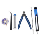 6Pcs Solder Iron Soldering Tool Kit Set Desoldering Pump Tweezers Cutters Flux Wick Scraper
