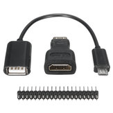 3 em 1 mini adaptador HD a HD + cabo de alimentação micro usb para usb fêmea + kits de pinos 40 p para Raspberry Pi zero