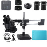 3.5X-90X Double Boom Stand Zoom Simul Focal Trinocular Stereo Microscope+48MP 2K HDMI USB Industrial Camera for Phone PCB Repair