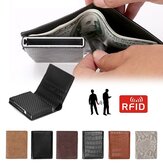 Carteira de homem em alumínio com padrão de fibra de carbono em miniatura, com bloqueio RFID, automática e compartimento para cartões de crédito e moedas