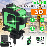 Niveau laser croix 3D à faisceau laser vert super puissant de 16 lignes 360° horizontales et verticales avec nivellement automatique et deux piles