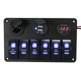 6 Gang LED Rocker Switch USB Зарядное Устройство Разъем Вольтметр Панель Для Авто Морской Лодка
