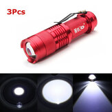Lampe de poche LED mini MECO Q5 500LM multicolore zoomable de couleur rouge, lot de 3, 14500/AA