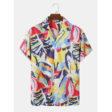 Mens Colorful Abstract Print Revere Collar Short Sleeve Shirts