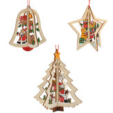 Enfeites de Natal em madeira 3D com estrelas, sinos e árvores para pendurar em casa, festas e presentes para crianças.