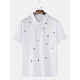 100% algodão mens simples dos desenhos animados bordados de manga curta branco casual camisas de golfe